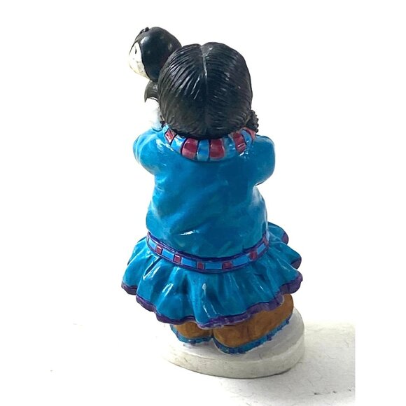 Native American Girl Figurine Holding Puffin Inuit Alaskan - Picture 2 of 6